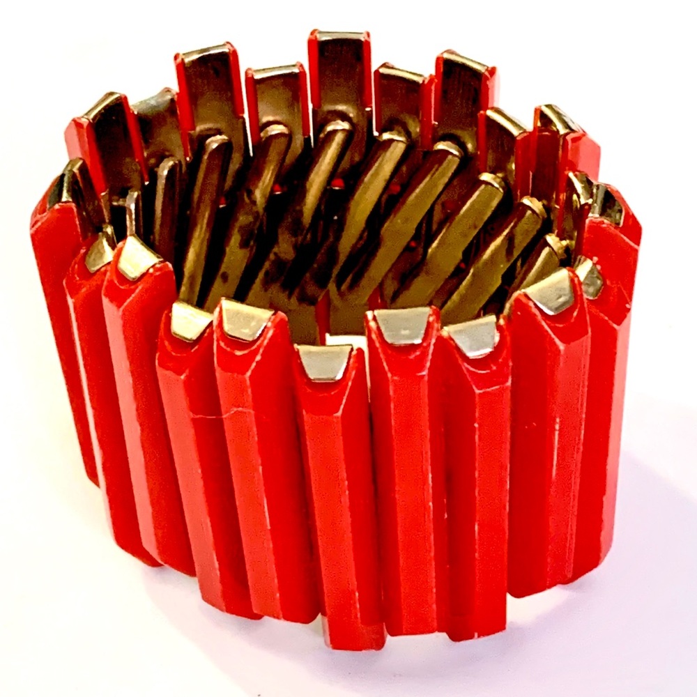 Wide Red Plastic 1960s Stretchy Flex Bracelet